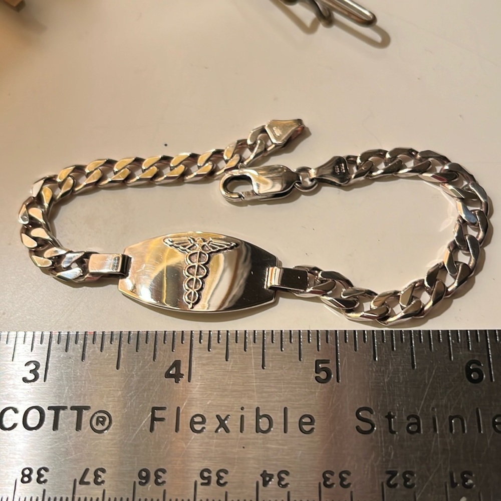 NWOT Italian Curb 925 Medical Bracelet